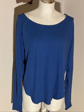 JoyLab Waffle-Knit Long Sleeve Top in Blue